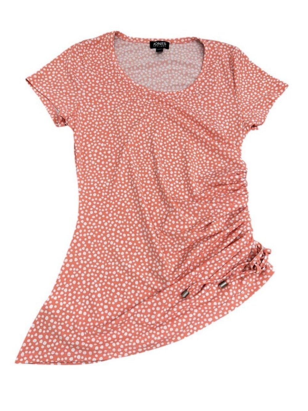 Woman's Short Sleeve Coral/White Polka Dot Top Jones New York Stretch Size XS